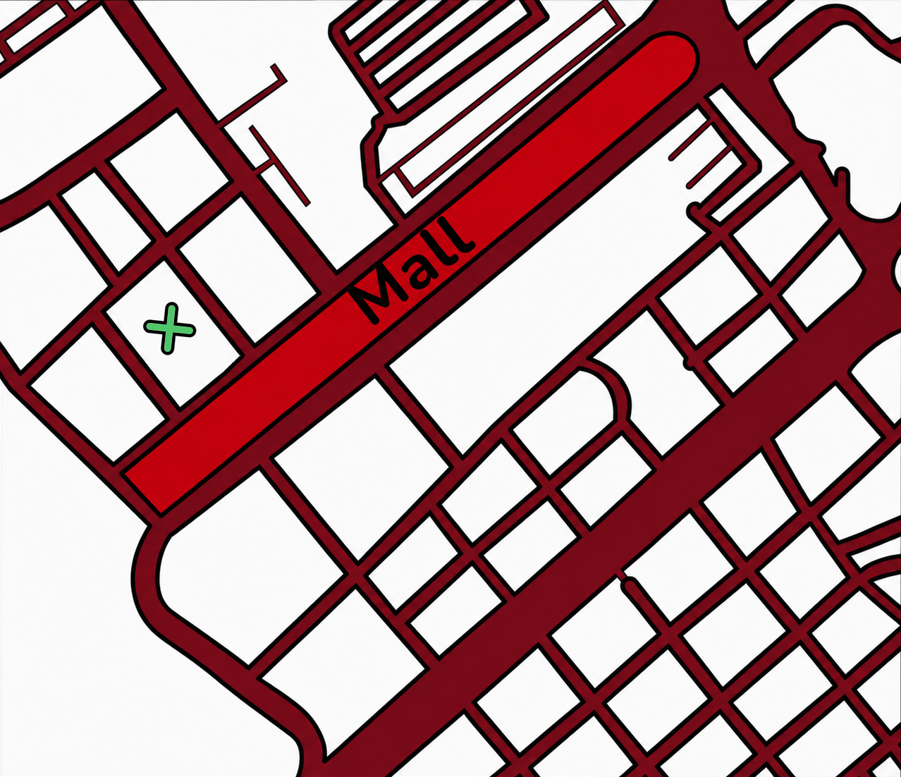 Illustrated map showing the location of Mall Systems' first office